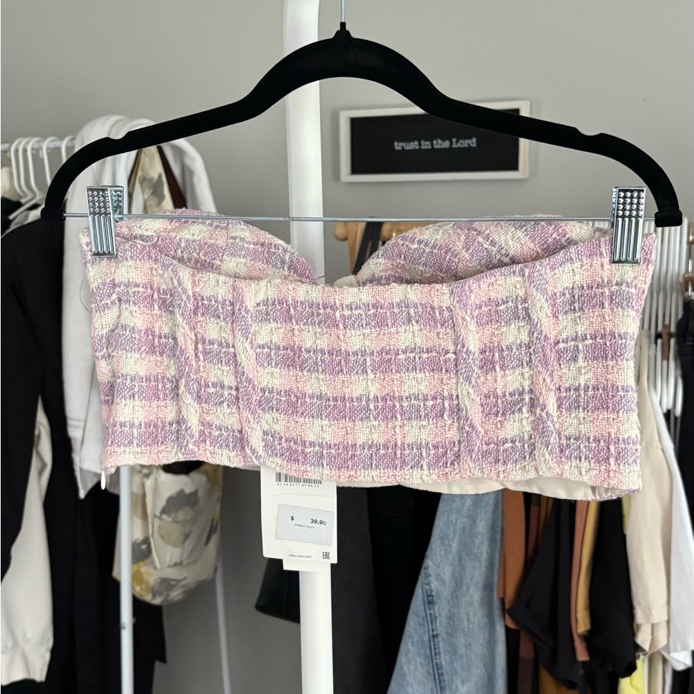 $40 NWT Zara Tweed Corset Crop Top - Picture 3 of 6